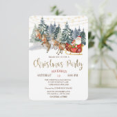 Kerstman, Sleigh, Reinders, Forest Christmas Party Kaart (Staand voorkant)