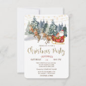 Kerstman, Sleigh, Reinders, Forest Christmas Party Kaart (Voorkant)