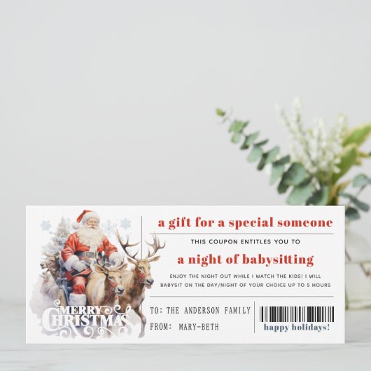 Kerstman Sleigh Rendier Kerstcadeau Coupon Feestdagenkaart (Staand voorkant)