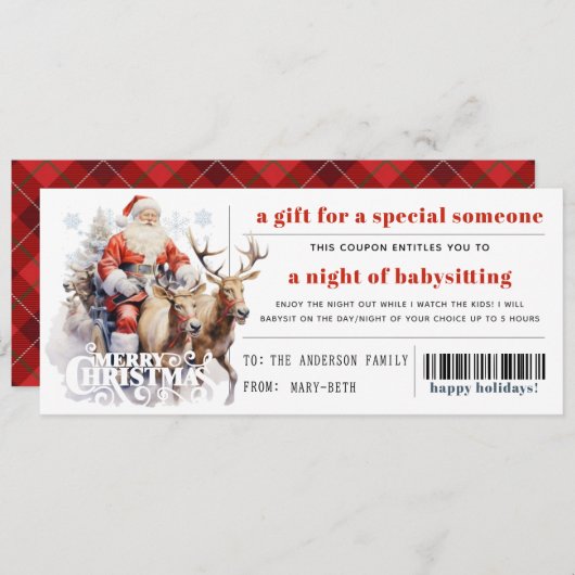 Kerstman Sleigh Rendier Kerstcadeau Coupon Feestdagenkaart (Voorkant / Achterkant)