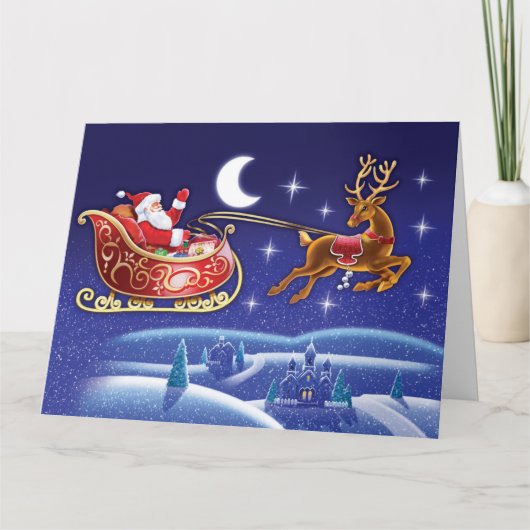 Kerstman & Sleigh sfeervolle kerstkaart Bedankkaart (Voorkant)