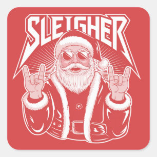 Kerstman Sleighing Kerstmis Funny Metaal Kerst Roc Vierkante Sticker