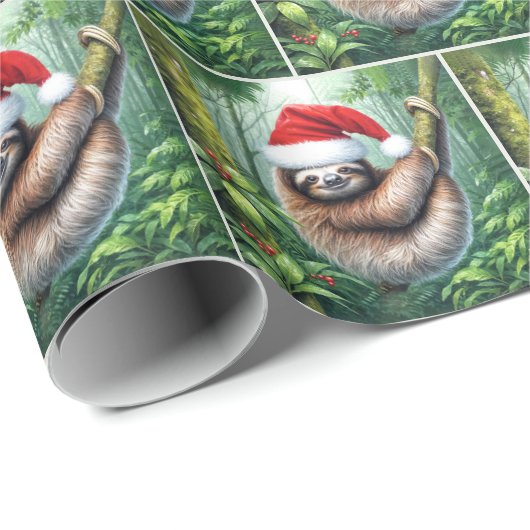 Kerstman Sloth in het regenwoud Cadeaupapier (Rol Hoek)