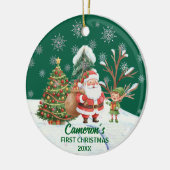 Kerstman Sneeuw Bomen Eerste Kerstmis Keramisch Ornament (Links)