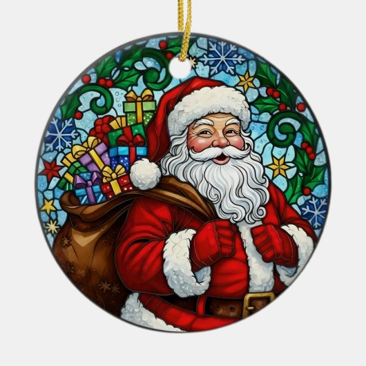 Kerstman Sneeuw Hulst Kerstbal Keramisch Ornament (Voorkant)