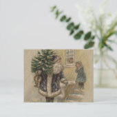 Kerstman Sneeuw Kerstboom Briefkaart (Staand voorkant)