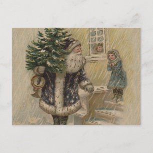 Kerstman Sneeuw Kerstboom Briefkaart