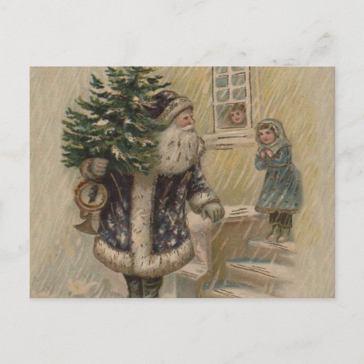 Kerstman Sneeuw Kerstboom Briefkaart (Voorkant)