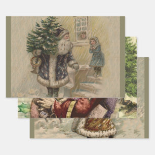 Kerstman Sneeuw Kerstboom Inpakpapier Vel