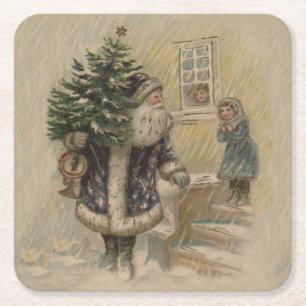 Kerstman Sneeuw Kerstboom Kartonnen Onderzetters