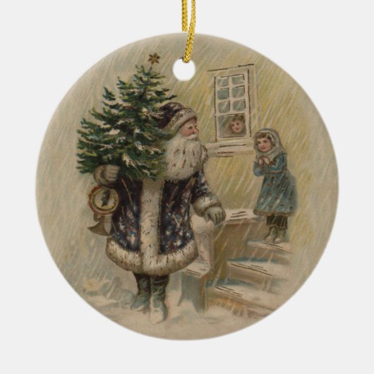 Kerstman Sneeuw Kerstboom Keramisch Ornament (Voorkant)