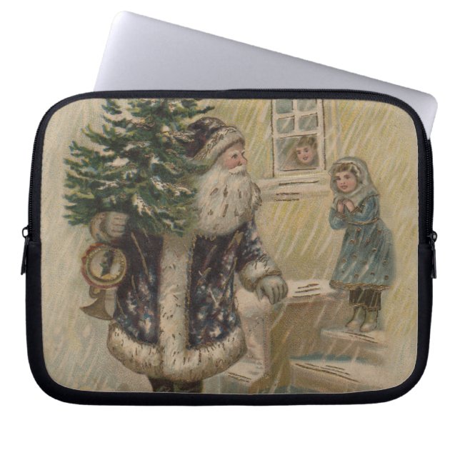 Kerstman Sneeuw Kerstboom Laptop Sleeve (Voorkant)