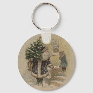 Kerstman Sneeuw Kerstboom Oud Sleutelhanger