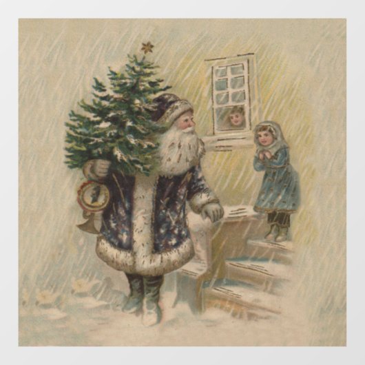 Kerstman Sneeuw Kerstboom Raamsticker (Vel)