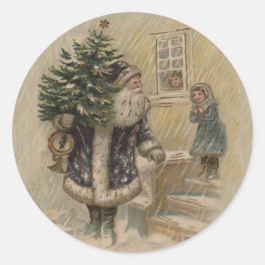 Kerstman Sneeuw Kerstboom Ronde Sticker (Voorkant)