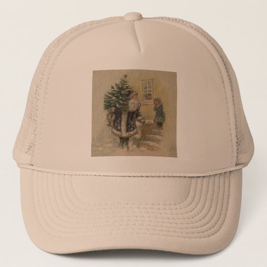 Kerstman Sneeuw Kerstboom Trucker Pet (Voorkant)