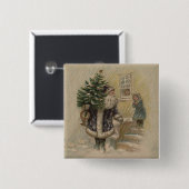 Kerstman Sneeuw Kerstboom Vierkante Button 5,1 Cm (Voorkant /achterkant)