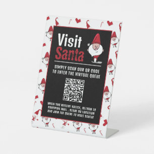 Kerstman & Sneeuwman, Bezoek Santa, QR Code Queue Reclamebord Met Voetstuk