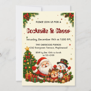 Kerstman Sneeuwman Cocktails en Kerstvreugde Kerst Kaart