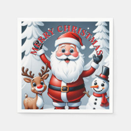 Kerstman, sneeuwman en Ralph de rendier vakantie Servet