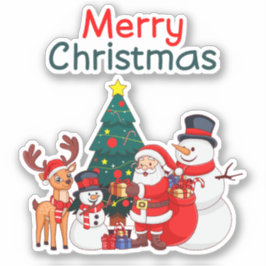 Kerstman, Sneeuwman en Rendier Prettig Kerstfeest Sticker