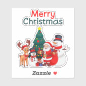 Kerstman, Sneeuwman En Rendier Prettig Kerstfeest Sticker (Vel)