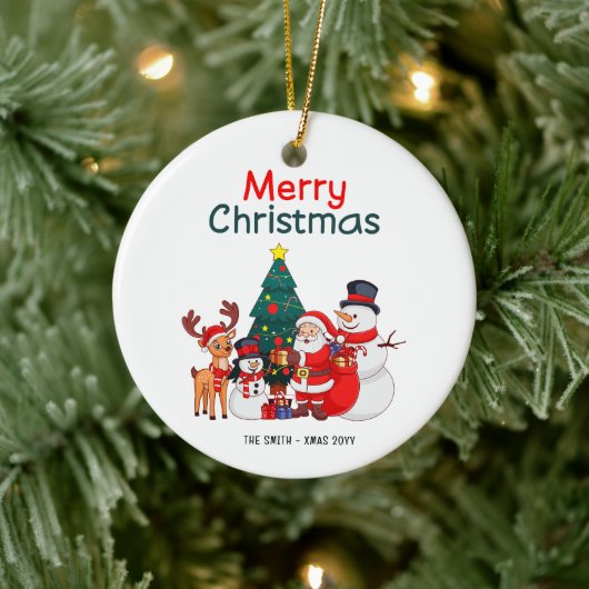 Kerstman, sneeuwman en rendier vrolijk kerstfeest keramisch ornament (Boom)