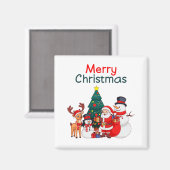 Kerstman, sneeuwman en rendier vrolijk kerstfeest magneet (Voorkant / Achterkant)