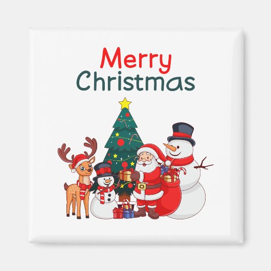 Kerstman, sneeuwman en rendier vrolijk kerstfeest magneet (Voorkant)