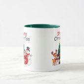 Kerstman, sneeuwman en rendier vrolijk kerstfeest mok (Midden)