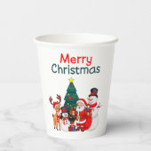Kerstman, sneeuwman en rendier vrolijk kerstfeest papieren bekers (Achterkant)