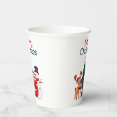 Kerstman, sneeuwman en rendier vrolijk kerstfeest papieren bekers (Rechts)