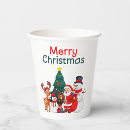 Kerstman, sneeuwman en rendier vrolijk kerstfeest papieren bekers