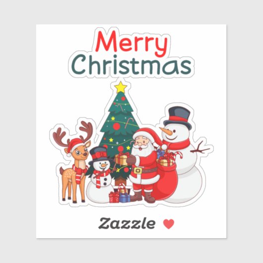 Kerstman, sneeuwman en rendier vrolijk kerstfeest sticker (Vel)