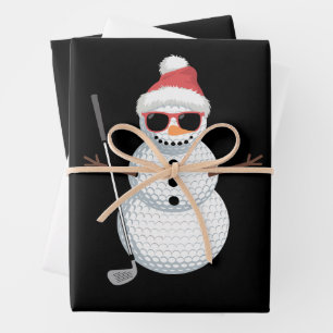 Kerstman Sneeuwman Golfbal Kerst Golfer Cadeau  Inpakpapier Vel