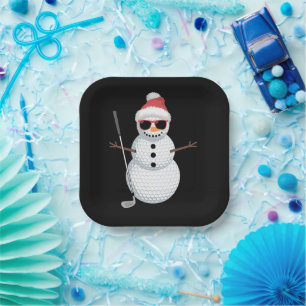 Kerstman Sneeuwman Golfbal Kerst Golfer Cadeau  Papieren Bordje