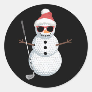 Kerstman Sneeuwman Golfbal Kerst Golfer Cadeau  Ronde Sticker