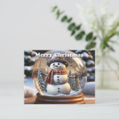 Kerstman Sneeuwman in Sneeuwbol Aankondigingskaart (Staand voorkant)