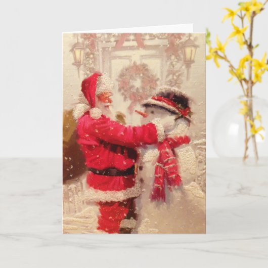 Kerstman Sneeuwman Kerstmis Kaart (Gele Bloem)
