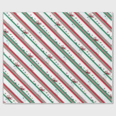 Kerstman & Sneeuwman Kerststrepen Cadeaupapier (Vlak)