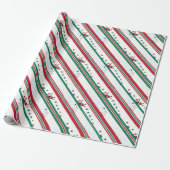 Kerstman & Sneeuwman Kerststrepen Cadeaupapier (Uitgerold)