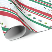Kerstman & Sneeuwman Kerststrepen Cadeaupapier (Rol Hoek)