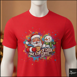 Kerstman Sneeuwman Koffie Vrolijkheid Verfspatten T-shirt