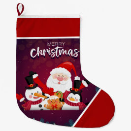 Kerstman,Sneeuwman pinguïn grote Kerstmis kous Kerstsok