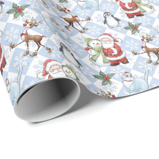 Kerstman, Sneeuwman, Rendier, Kat Cadeaupapier (Rol Hoek)