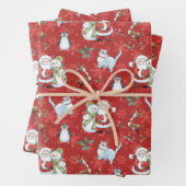 Kerstman, Sneeuwman, Rendier, Kat Inpakpapier Vel (In situ)