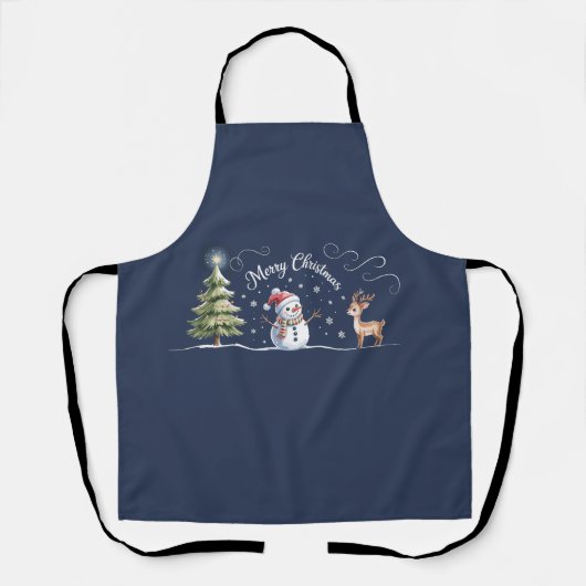 Kerstman Sneeuwman Rendier Kerstboom Winter Schort (Voorkant)