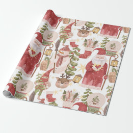 Kerstman Sneeuwman Sneeuwbol Kerstpatroon Vintage Cadeaupapier