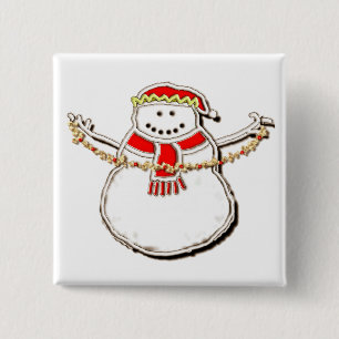 Kerstman Sneeuwman Vierkante Button 5,1 Cm