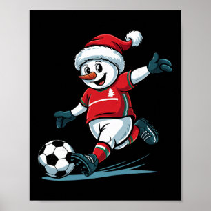 Kerstman Sneeuwman Voetbal Spelend Grappig Peuter Poster
